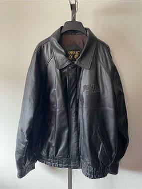 80s 90s Vintage Amanati 100% Leather Bomber Aviator Flight Jacket Mens 2XLT